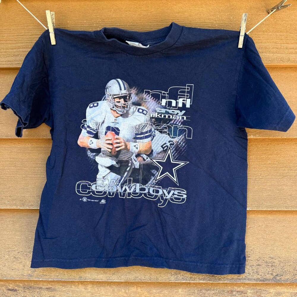 Vintage Sport Attack Dallas Cowboys Troy Aikman Kids X-Large Navy Graphic T-Shir